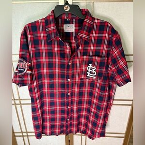 KLEW Official MLB STL St. Louis Cardinals Baseball Red Blue Plaid Shirt Men’s XL